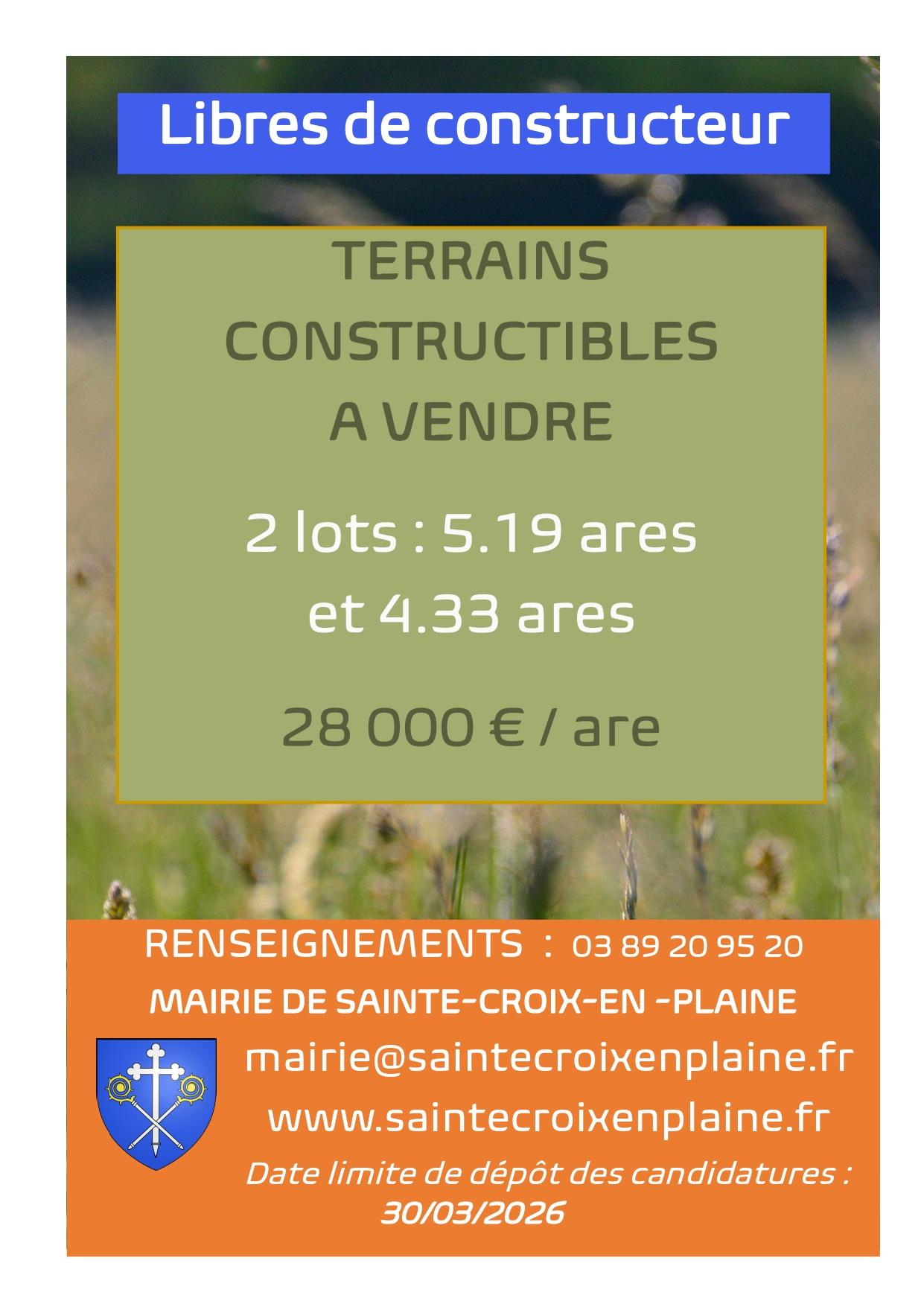 Terrains constructibles à vendre, libres de constructeur